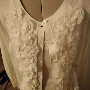 Ann Taylor Cream Cardigan with Ruffle Details